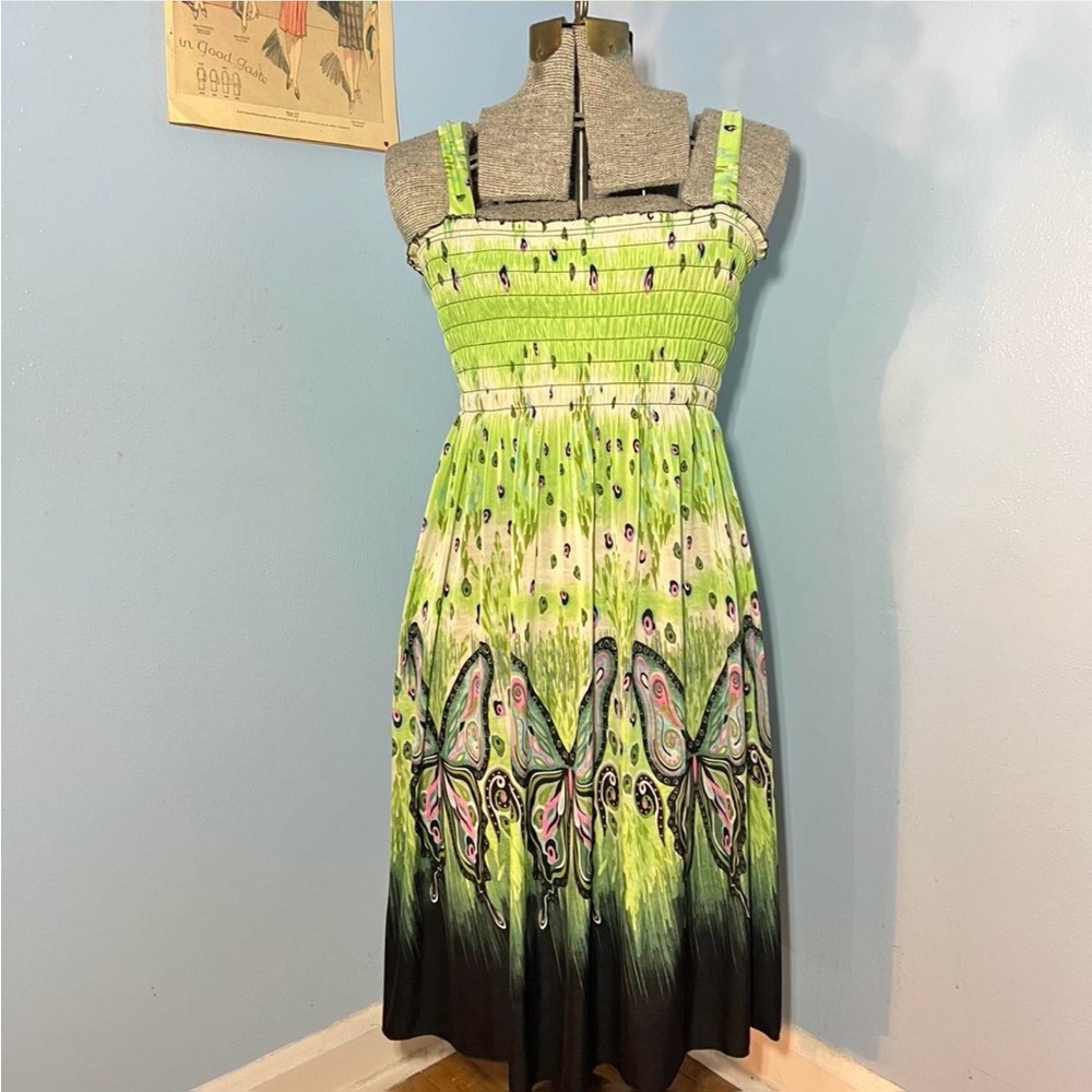 Lime Green Butterfly Print Midi Dress
